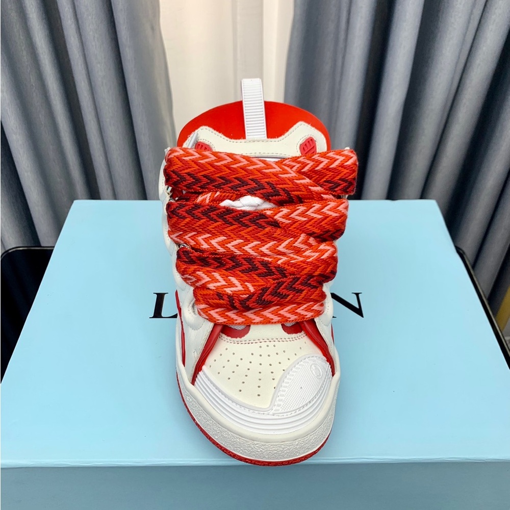 Lanvin Red and White Braided-Lace Women's Sneakers - Picture 8 of 9